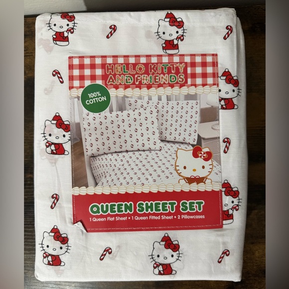 Hello Kitty Other - New-in-Box (NIB) Hello Kitty Christmas Candy Cane Queen Sheet Set